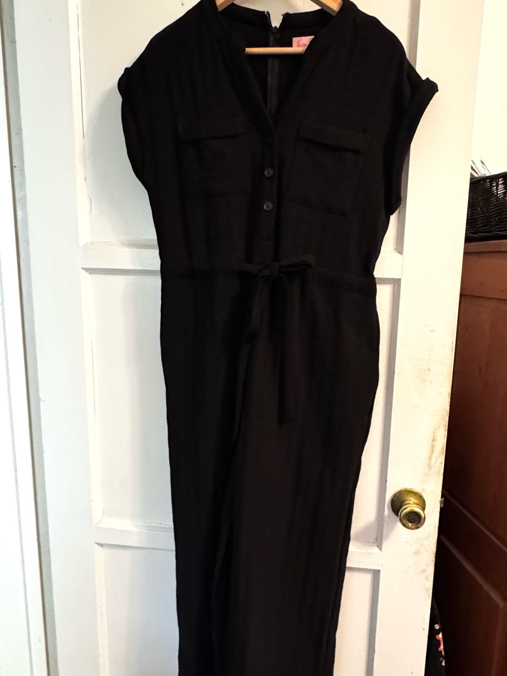 Eva Franco Black Textured jumpsuit with Back Zip